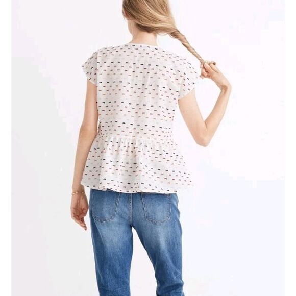 Madewell Peplum Crossover Top in Rainbow Clipdot XL Festival Boho Colorful Light - Picture 5 of 12